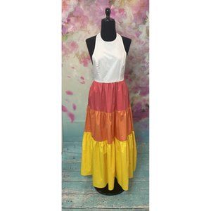 DO + BE HALTER SUMMER DRESS COLORBLOCK YELLOW ORANGE WHITE NWT! Small